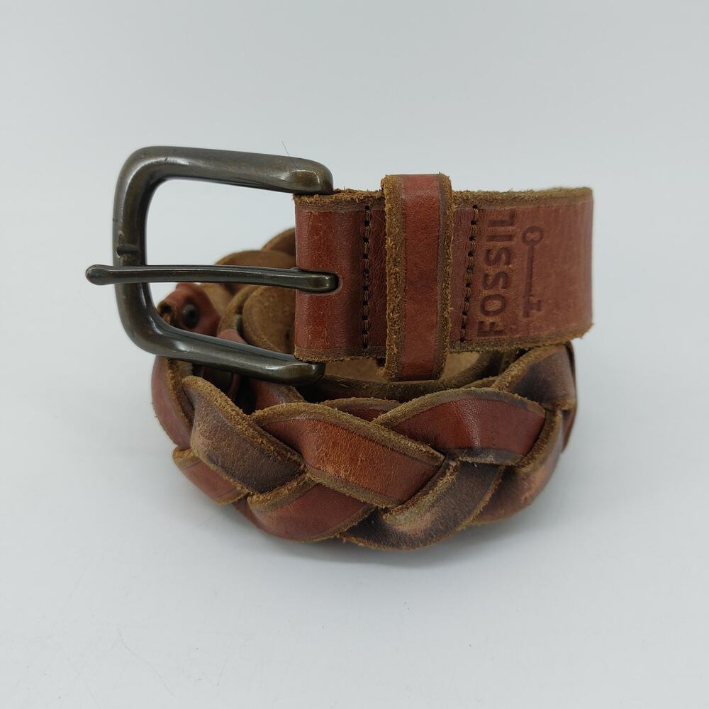 Fossil Womens Small Brown Belt Medium Braided Genuine Leather Boho